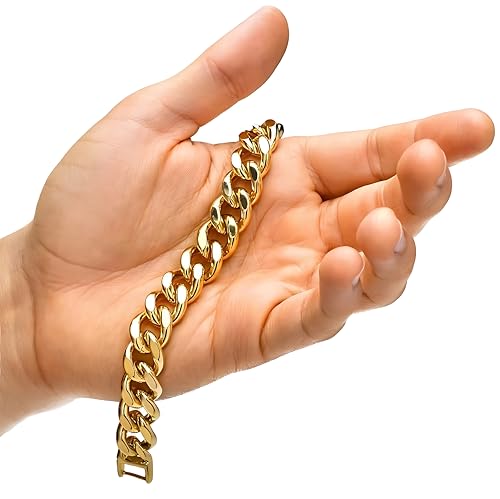 LIFETIME JEWELRY 15mm Miami Curb Cuban Link Chain Bracelet 24k Real Gold Plated