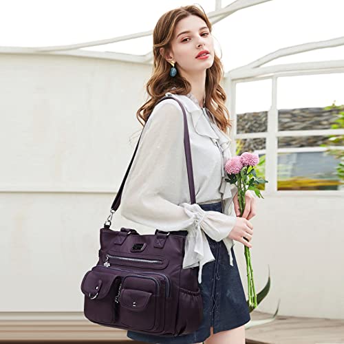 KL928 Large Purses for Women Shoulder Bag Tote Handbags Stylish Vegan Leather Hobo Bags Ladies, A-Black-4 | Large - color: A-purple