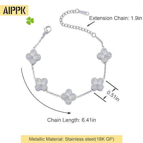 AIPPK 18K Gold Plated Clover Bracelet Dupes Gold Danity Bracelet for Women Flower Four Leaf Bracelets Lucky Jewelry Gifts for Women - color: Silver