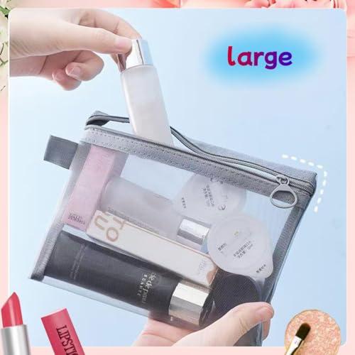 5PCS Small Mesh Bags with Zipper, Cosmetic Pouch Bag with Zipper for Purse, Small Travel Kit Storage Pouch for Purse (Gray Side-Pull) - color: Gray Side-Pull