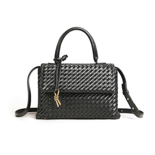 Woven Crossbody Bag for Women, Top Handle Satchel Purse Shoulder Handbag, Woven Handbag - color: Black
