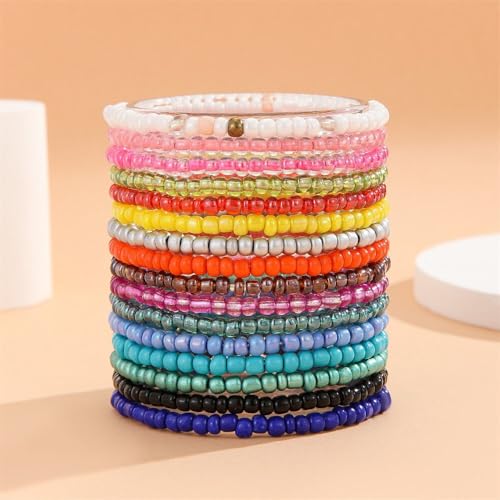 Boho Stackable Seed Beaded Bracelets for Women 18-20Pcs Colorful Handmade Multilayered Rice Bead Bracelet Set Summer Beach Bohemian Jewelry Gift - color: B-Multicolor(larger)