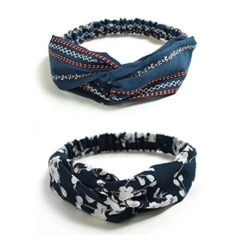 DRESHOW 10 Pack Boho Headbands for Women Girls Criss Cross Elastic Hair Band Twisted Head Wrap Floral Hair Accessories - color: 10 Pack Chiffon Flower Printed A