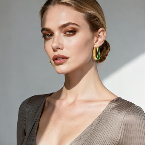Chunky Hoop Earrings for Women Thick Minimalist Geometric Huggie Hoop Earrings Dainty Thick Y2K Preppy Earrings - style: irregular wave green