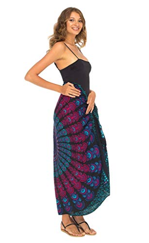 SHU-SHI Sarong Wraps for Women Long Beach Cover ups Pareo Bathing Suit Wrap Skirt Mandala Sarongs Coverup - color: Turquoise/Black/Pink