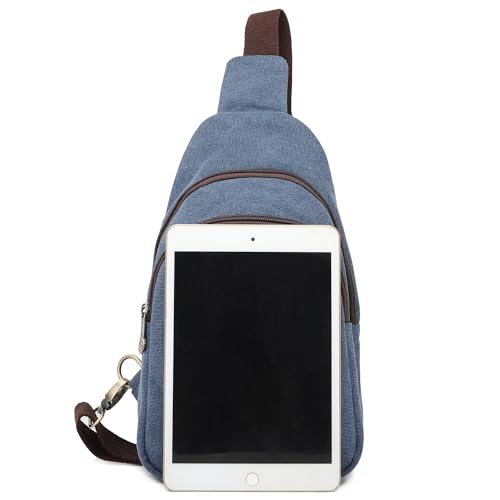 SILKAREA Canvas Sling Bag for Wome Crossbody Purse Small Sling Backpack Purse Travel Hiking Chest Bag Daypack - color: Navy Blue