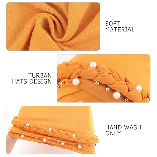 African Women Turban Caps Pre-Tied Twisted Turbans Head Scarf for Women Hair Wraps Cover Beanie Cancer Chemo Headwear - color: 1 Pack Twisted Braid: Pearls Ginger