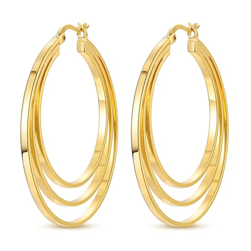 Parmuz 925 Sterling Silver Earrings Hoops for Women Ladies Simple Lightweight Twisted Medium Hoop Earrings With Cubic Zirconia Hypoallergenic Jewelry for Her - color: Gold 4