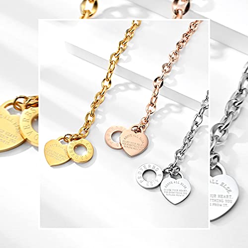 Emibele Heart Charm Bracelet for Women, Bible Verse Bracelet Stainless Steel 18K Gold Plated Bracelet Love Pendant Link Chain OT Clasp, Birthday Christmas Jewelry Gift for Mother Her - color: Silver