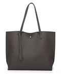 Dreubea Women's Soft Faux Leather Tote Shoulder Bag from, Big Capacity Tassel Handbag - color: Dark Grey