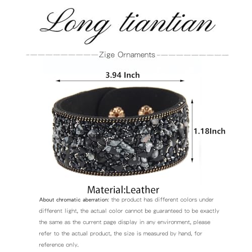 Long tiantian Boho Bracelets for Women Western Jewelry for Women Leather Wrap Bracelets Stackable Bangle Western Outfit for Women - color: leather bracelets(black)