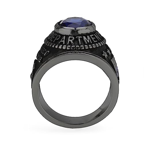 Mia Arte Mens Custom US Vintage Police Officer Shield Ring with Engraved Name | Durable TK316 Stainless Steel | Size 8-14 - color: Black