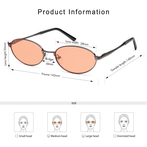 Appassal Retro Oval Sunglasses for Women Mens with Spring Hinge Sunnies AP3696 - color: C10 Gun / Orange
