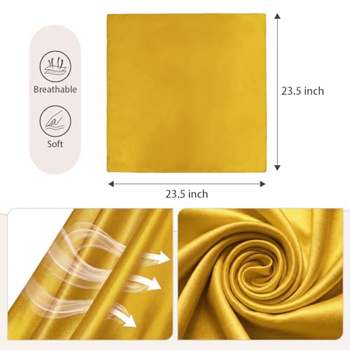 American Trends Women Silk Feeling Scarf Satin Head Scarves Square Wrap Neck Scarf Lightweight Silk Like Bandana - color: Gold