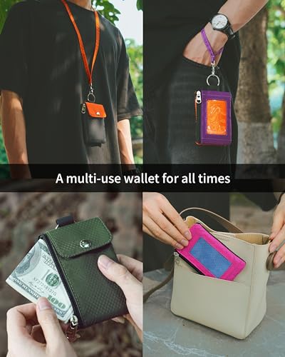 Artpaxy Minimalist Wallet For Mens Womens, Keychain RFID Blocking Zipper Small Wallet with ID Window 2 Lanyards,Water Resistant Travel Cash Card Coin Case Boys Girls - color: Army Green, style: Casual