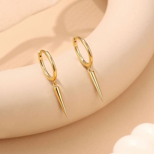 MILACOLATO 925 Sterling Silver Hoop Earrings for Women 18K Gold/Rhodium Plated Drop Dangle Hoop Earrings with Charms Cross Spike Moon Star Paperclip Link Statement Earrings Convertible Link Huggie Earrings Hypoallergenic - color: Gold Tone : Hoop with Dan