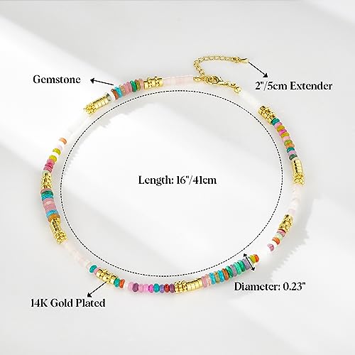 KissYan Boho Beaded Choker Necklace for Women, Gemstone Choker Natural Stone Freshwater Pearl Surfer Necklaces 14K Gold Plated Summer Beach Handmade Jewelry - color: C-Colorful