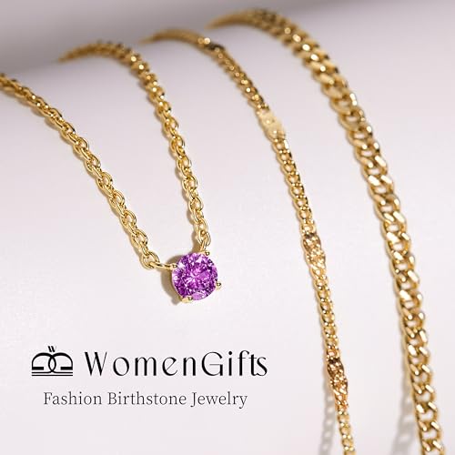 WomenGifts Layered Gold Necklaces for Women, 14K Gold Sterling Silver Plated Dainty Pendant Necklace Set Non Tarnish, Chunky Stackable Cuban Chain Choker, Trendy Birthstone Vacation Jewelry Gift - color: Gold, style: Cubic Zirconia-Created Alexandrite-Jun
