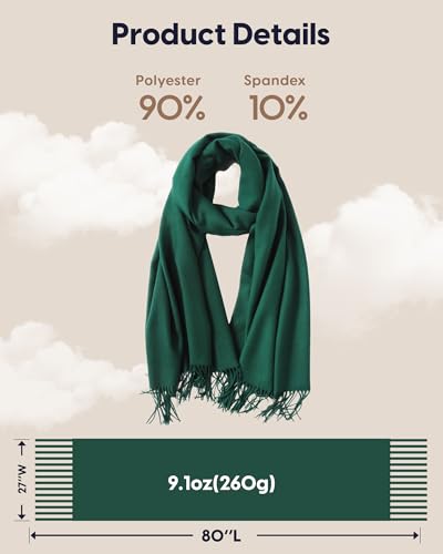 maamgic Women's Winter Scarf Soft Warm Scarf for Women Cozy Shawl Wraps for Women Lightweight Pashmina Style Wrap - color: Solid Dark Green