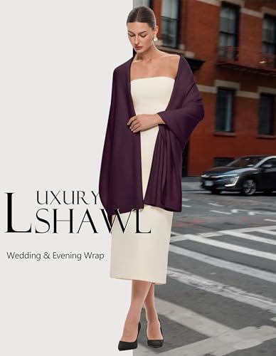 PULI Women's Pashmina Shawl Wraps for Evening Dress Large Scarf Blanket Long Wedding Bridal Winter Warm Shoulder Wrap - color: Burgundy