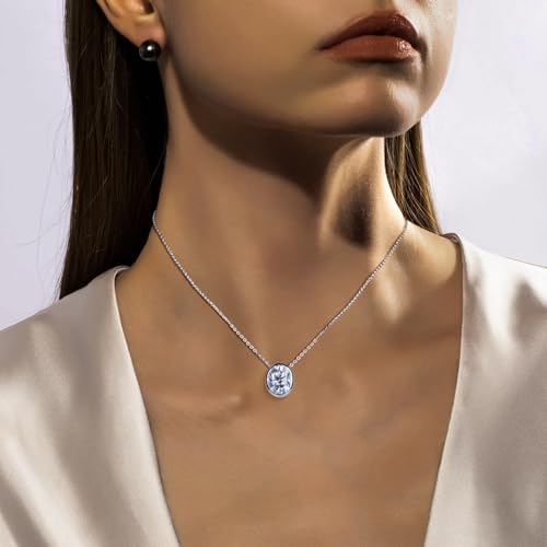 Moissanite 0.5-3ct Necklaces 18K White Gold Plated 925 Sterling Silver Bezel Set Round Cut D Color VVS1 Lab Created Diamond Solitaire Pendant Necklace for Women Men GRA Certified - style: Bezel Set Oval Cut