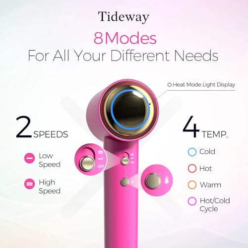 Tideway Hair Dryer Professional High-Speed Ionic Blow Dryer 110,000 RPM, Compact Hair Dryer with Magnetic Diffuser, Fast Drying with Brushless Motor Low Noise Smart Temperature Control-H11 - color: Pink
