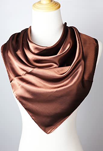 vabovin Satin Head Scarf for Women Solid Color, 35×35 in | Silk Feel Neckerchief, Hair Scarf, Fashion Bandana, Headscarf, Headband, Hair Wrap Sleeping, Daily Fashion Styling - color: 220 Coffee