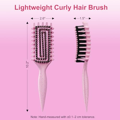 2-Pack Curly Hair Brush, Curl Defining Brush with Soft Boar Bristles Detangling Tangled Glides, Wide-Teeth Design Effortlessly Shaping & Defining Curls, Curling Definer for Wet & Dry Hair(Pink Purple) - color: Pink Purple