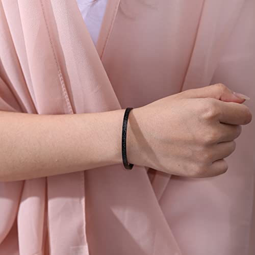 Qitian Islamic Jewelry Gifts for Women Allah Gold Bangles Bracelets Ayatul Kursi Arabic Cuff Bracelet for Women Men Islam Eid Ramadan New Year Gifts - color: K-Black-Thin