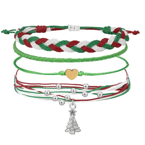 Beach Summer Ankle Bracelet for Women Handmade Braided Adjustable String Anklets Waterproof Surfer Bracelet - color: Christmas tree