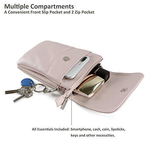 befen Genuine Leather Small Crossbody Bags for Women Cell Phone Bag Cross Body Purses,Silver Zipper - color: Light Beige Pink