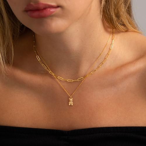 LLWOM Gold Necklace for Women-14k Gold Plated Infinity Necklace Star Of David Necklace Evil Eye Cross Pendants Heart Dainty Gold Necklace For Women - color: Gold, style: Bear Necklace