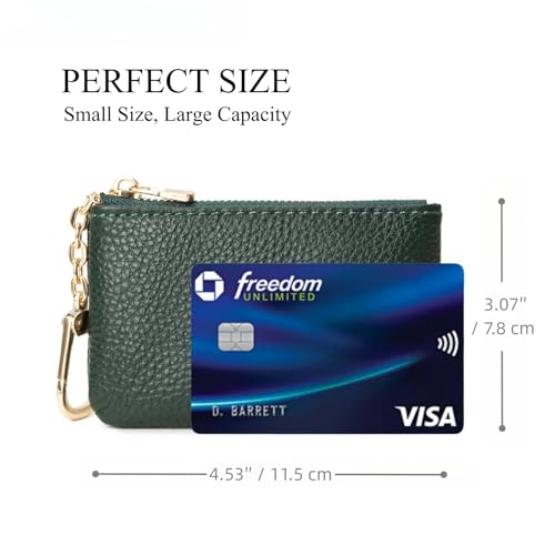 Full Grain Leather Coin Purse with Key Chain - Small Change Purse Keychain Card Holder Keychain Pouch Small Keychain Wallet for Women and Men (Forest Green) - color: Forest Green, Regular Size