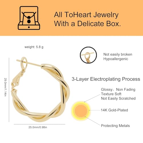 ToHeart Gold Hoop Earrings for Women Twist Hoop Earrings Gold Plated - style: Hoop Earrings G