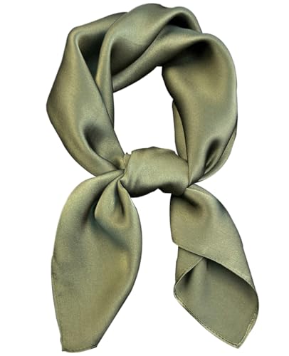 Hioyiwse Satin Square Scarf for Women Solid Color Emulation Silk Handkerchief Hair Ribbon Headband Handbag Purse - color: D14-army Green(23.6*23.6inch)