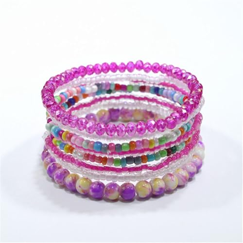 Boho Stackable Rice Beaded Bracelet Set for Women 8-10Pcs Colorful Handmade Multilayered Crystal Beads Bracelets Summer Beach Bohemian Jewelry Gift - color: B Purple