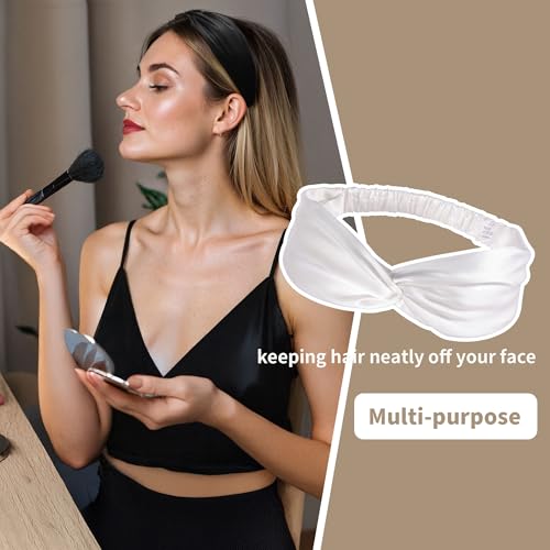 ZLYC Mulberry Silk Headband Elastic Twist Knotted Head Bands for Women's Hair, Solid White - color: Solid White