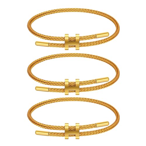 AIMADE Bracelets for Women Adjustable Charm Bracelet, 18k Gold-plated Buckle Design Titanium Steel Wire Rope Women's Gift Jewelry - color: 3pcs-gold