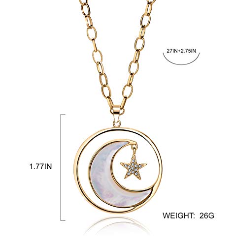 Long Moon Star Shell Pendant Necklace for Women Sweater Layered Y Statement Bohemian Chain Mother Jewelry with Gifts Box - color: GOLD