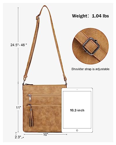 MASINTOR Crossbody Purses for Women, Multi Pocket Casual Crossbody Bag, Adjustable Strap Shoulder Bag with Tassel - color: Retro Millet Brown