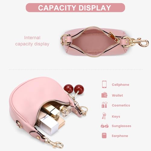 JQWSVE Small Top Handle Bags for Women Mini Purses Cute Ladies Handbags Crescent Mini Crossbody Bags with Cherry - color: A03-small-pink