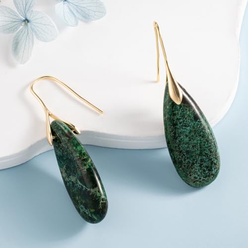 SELOVO Stone Fishhook Dangle Drop Earrings Statement Earrings for Women Stone - color: Green-Gold Color Hook