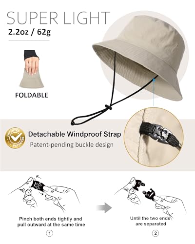 Water-Resistant Bucket Hat for Women Men Rain Hat UPF 50+ Boonie Sun Hat Foldable Summer Floppy Fishing Safari Hats - color: Beige