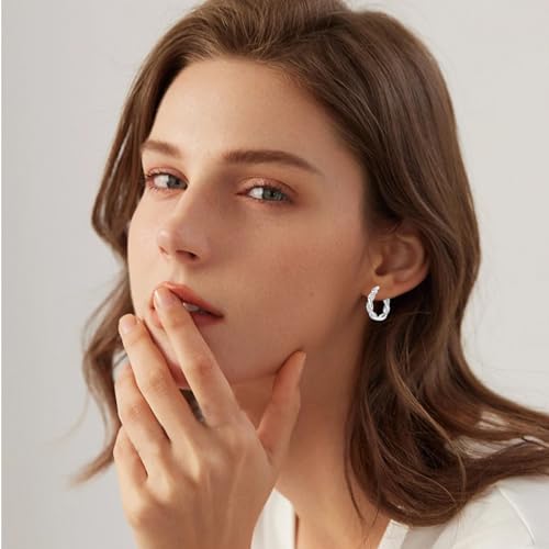 Parmuz 925 Sterling Silver Earrings Hoops for Women Ladies Simple Lightweight Twisted Medium Hoop Earrings With Cubic Zirconia Hypoallergenic Jewelry for Her - color: medium twist earring