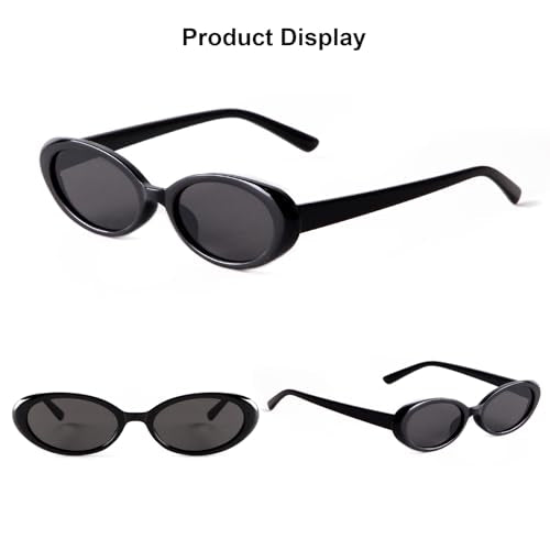 90s Sunglasses for Women Men Retro Small Oval Sunglasses - color: Black/Grey