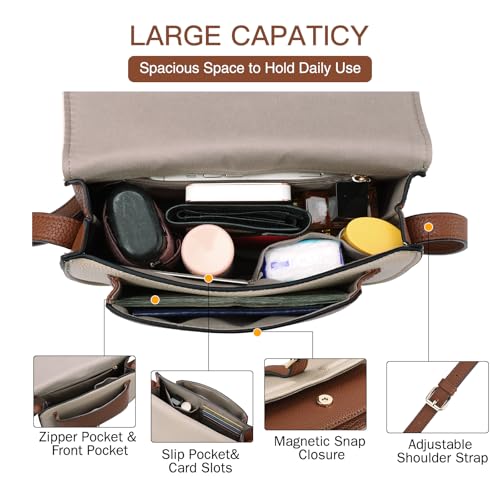 GOIACII Crossbody Bags for Women Saddle Purse Cute Shoulder Handbag Pebble Leather Brown - color: A03 Light Khaki