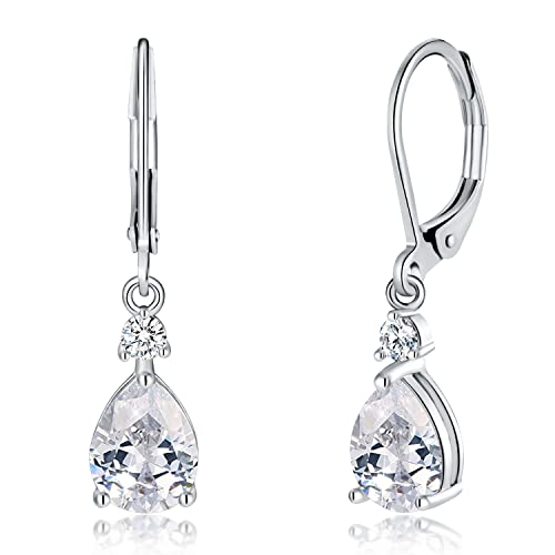 CiNily Teardrop Leverback Dangle Earrings for Women Hypoallergenic 14K Gold Plated Cubic Zircon Drop Earrings Fashion Crystal Earrings for Girls Jewelry Christmas Gifts - color: White Gold-White CZ