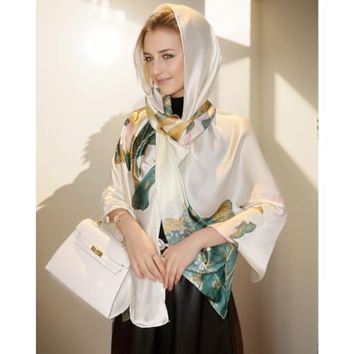 vimate 100% Large Silk Feeling Scarf-Women's Fashion Long Mulberry Silk Satin Neck Scarf Sunscreen Shawl Wrap Headscarf - color: Style 04