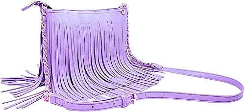 Solene Fringe Crossbody Shoulder Bag with Strap, Tassel Messenger bag, Country Style Western Fringe Purse for Women - color: Lavender