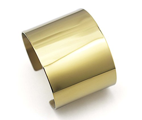 Stainless Steel Smooth Polished Open Cuff Bangle Bracelet for Women Lady Girls Gift - color: flat gold 18k